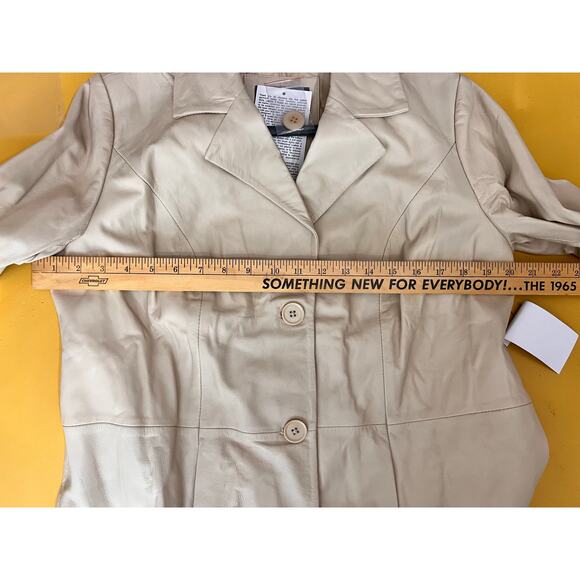 Jessica London Genuine Leather Blazer Jacket Cream Beige Size 12W NWT - Picture 5 of 7